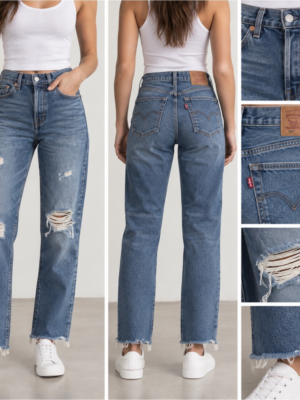 Levi's Wedgie Straight Leg Ripped Jeans in Blue Wash